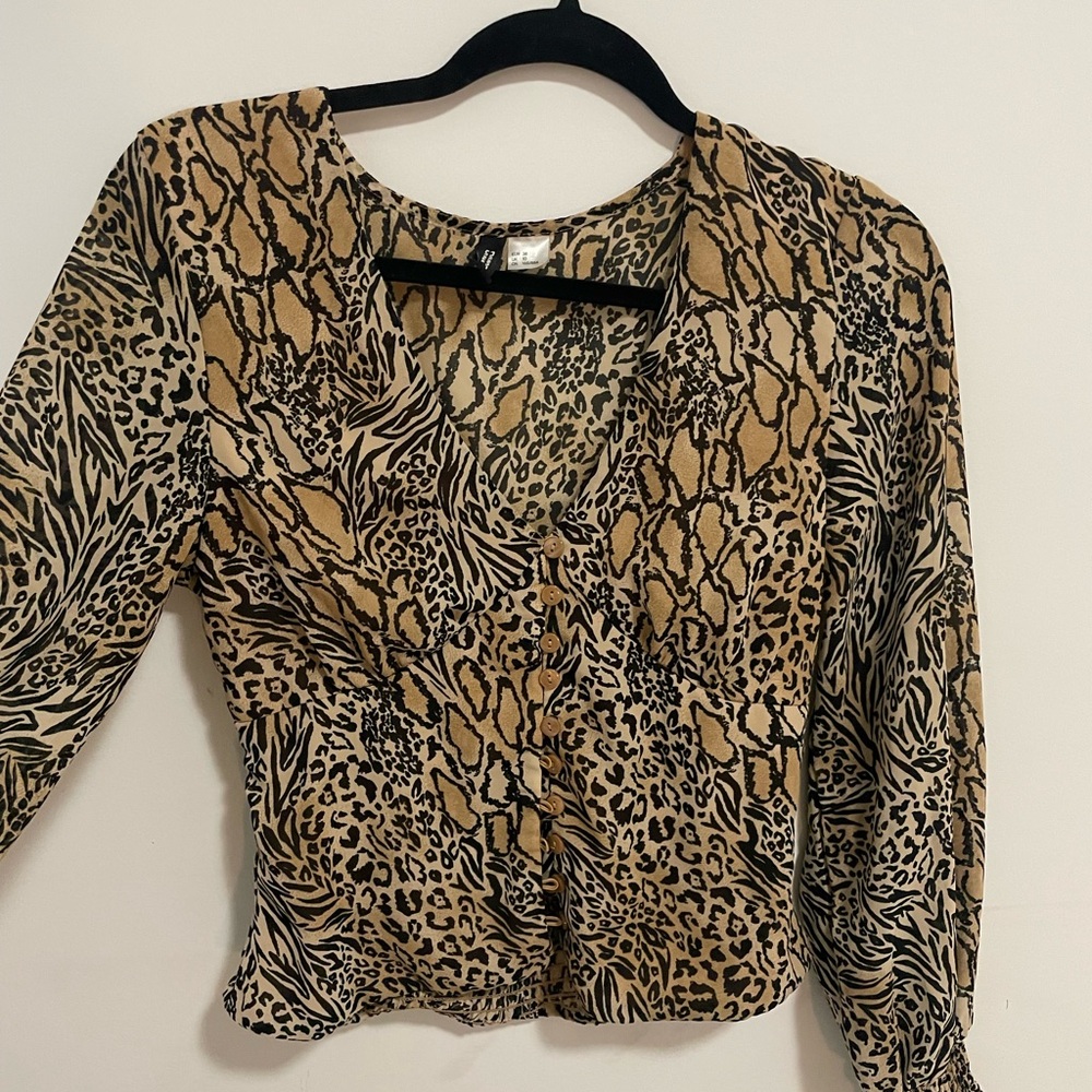 H&M Leopard Long-Sleeve Blouse